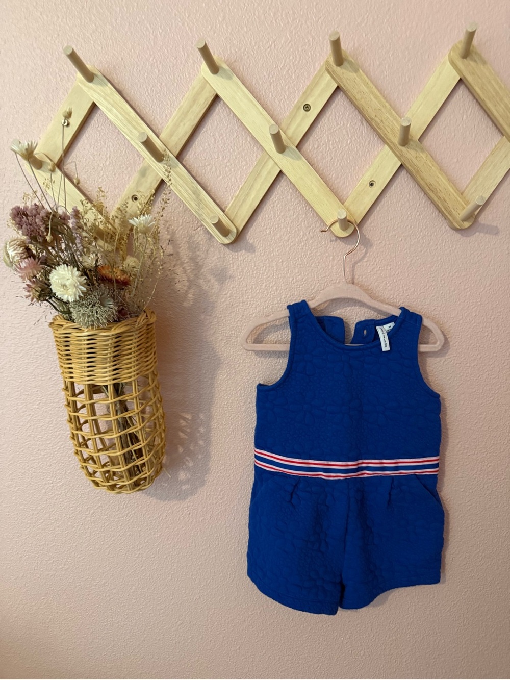 Janie and Jack Daisy Blue Textured Knit Romper with Stripe Waist